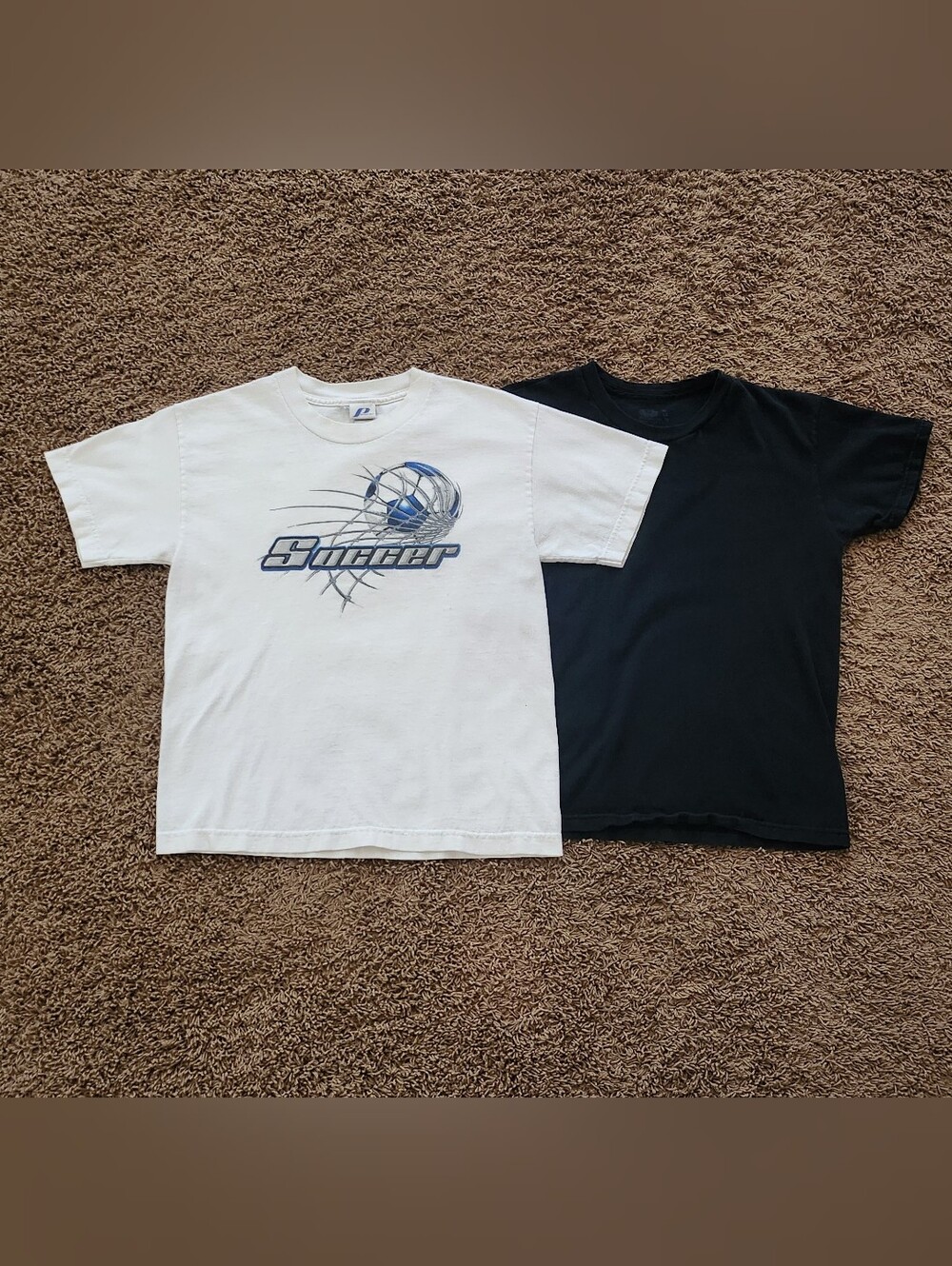 Prospirit White Soccer Graphic Tee with Black Short Sleeve Tee - Size 8